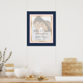 ネイビカスタムーブルー赤面金ゴールドフォトウェルカムサイン ポスター (キッチン)