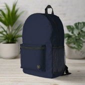 ネイビカスタムーブルー金ゴールドイニシャルモノグラムボーイスポーツ プリントバックパック