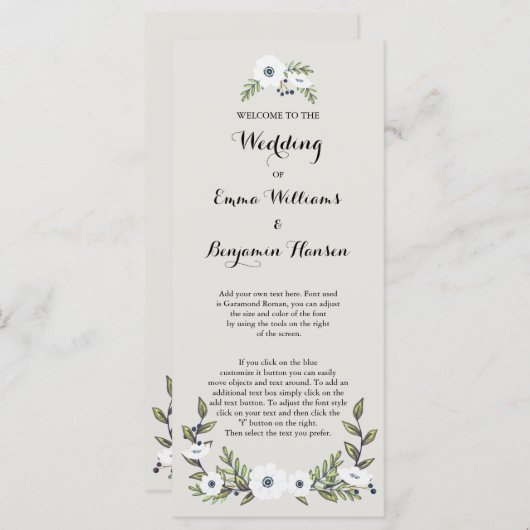 ネイビカスタムー絵を描アネモネス結婚式 プログラム (正面/裏面)