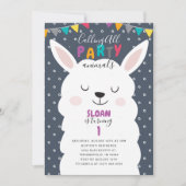 ネイビカラフルーストライプおもしろい誕生会 招待状 (正面)