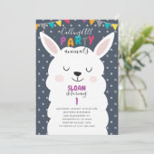 ネイビカラフルーストライプおもしろい誕生会 招待状 (スタンド正面)