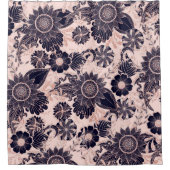 ネイビガーリーバラ金ゴールドグリッターフローライラスト シャワーカーテン (正面)