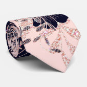 ネイビガーリーバラ金ゴールドグリッターフローライラスト ネクタイ (ロール)