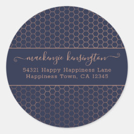 ネイビガーリーーとバラゴールドフォイル六角アドレスクラス ラウンドシール