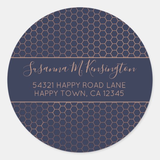 ネイビガーリーーとバラゴールドフォイル六角アドレス ラウンドシール (正面)