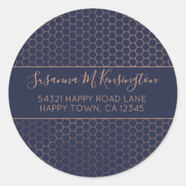 ネイビガーリーーとバラゴールドフォイル六角アドレス ラウンドシール