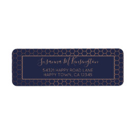 ネイビガーリーーとバラゴールドフォイル六角ジオメトリ ラベル