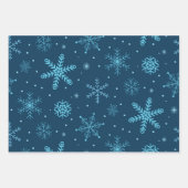 ネイビクラシックブ威厳のあるブルーのクリスマススノーフレーク ラッピングペーパーシート (正面3)