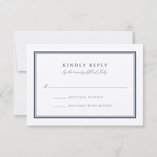 ネイビクラシックーとホワイトウェディングRSVP 出欠カード (正面)