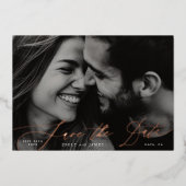 ネイビクラシックーの写真結婚日付を保存 箔招待状 (正面)