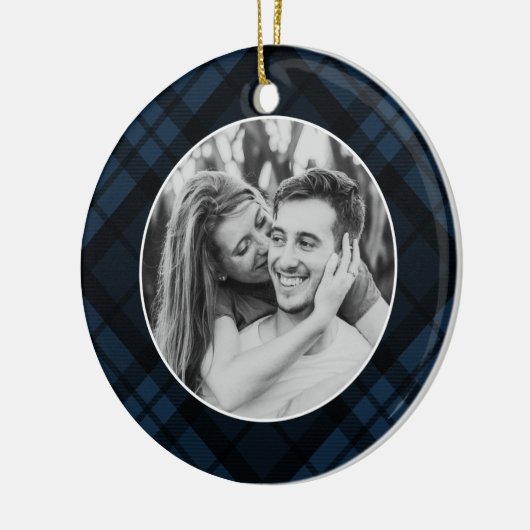 ネイビクラシックータータンチェックプレイドフォトホリデー セラミックオーナメント (左)