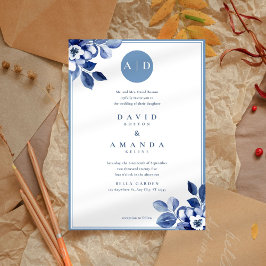 ネイビクラシックーフローラエレガントウェディング招待状 招待状