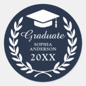 ネイビクラシックーブルローレルリースグラッドキャップエンブレム ラウンドシール (正面)