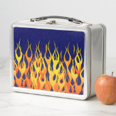 ネイビクラシックーブルーのレーシングフレイムス メタルランチボックス (インサイチュ)