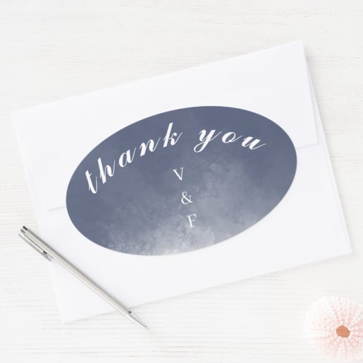 ネイビクラシックーブルースモークありがとう 楕円形シール (封筒)