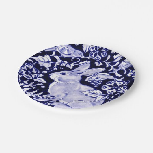 ネイビクラシックーブルー白うさぎ鳥専用ダムデルフト ペーパープレート (アングル)
