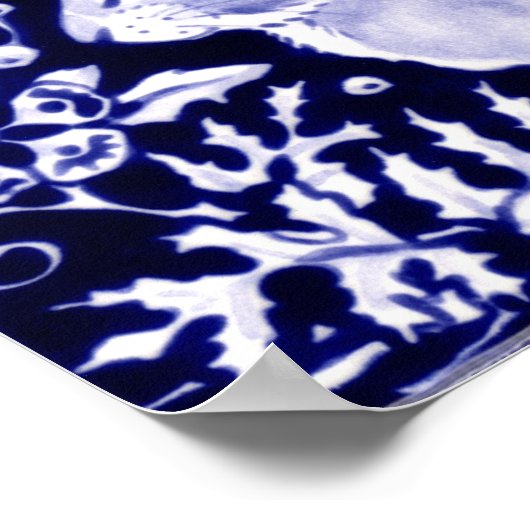 ネイビクラシックーブルー白うさぎ鳥専用ダムデルフト ポスター (角)