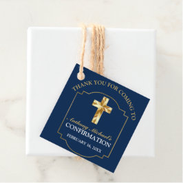 ネイビクラシックーブルー金ゴールド少年の確認ギフトラベル フェイバータグ