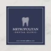 ネイビクラシックーモダンブルーに歯医者の歯のロゴ スクエア名刺 (正面)