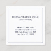 ネイビクラシックーモダンブルーに歯医者の歯のロゴ スクエア名刺 (裏面)