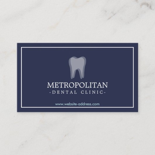 ネイビクラシックーモダンブルーに歯医者の歯のロゴ 名刺 (正面)