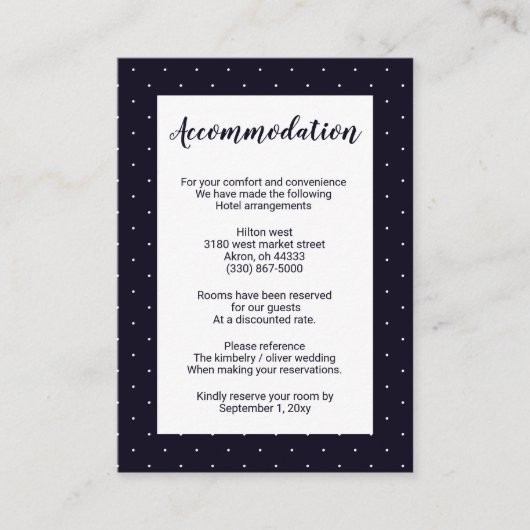 ネイビクラシックーモノグラム結婚の宿泊カード エンクロージャーカード (正面)