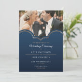 ネイビクラシックー金ゴールド写真Save the Date招待状 招待状 (スタンド正面)