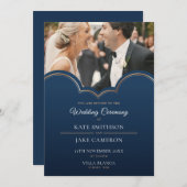 ネイビクラシックー金ゴールド写真Save the Date招待状 招待状 (正面/裏面)