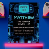 ネイビクールーモダンブルーブラック10代のビデオゲームパーティー 招待状