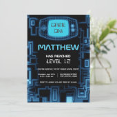 ネイビクールーモダンブルーブラック10代のビデオゲームパーティー 招待状 (スタンド正面)