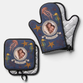 ネイビクールー航海のシーホース写真最高のパパ 鍋つかみ&鍋敷きセット (正面/裏面)