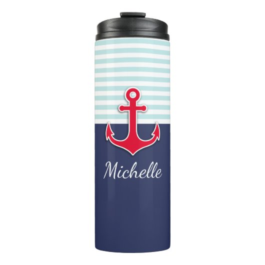 ネイビクールー航海のブルーデザインパーソナライズされた タンブラー (正面)