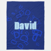 ネイビクールー&ライトブルーのモノグラムと名前 フリースブランケット (正面)