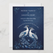 ネイビコンテンポラリーーブルーの白い牡丹結婚ク 招待状 (正面)