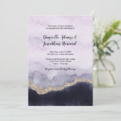 ネイビコンテンポラリーーラベンダーマーブル金ゴールド結婚ズ 招待状 (スタンド正面)