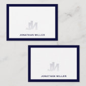 ネイビシンプルーのホワイトタイポグラフィ名 ノートカード (正面/裏面)