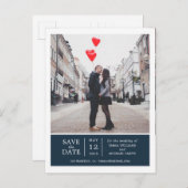 ネイビシンプルーのモダン写真と日付の保存 案内ポストカード (正面/裏面)