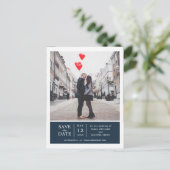 ネイビシンプルーのモダン写真と日付の保存 案内ポストカード (スタンド正面)