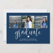 ネイビシンプルーエレガントブルー大学院卒業写真 招待状 (正面)