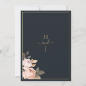 ネイビシンプルーエレガントブルー金ゴールドピンクフローラ結婚ズ 招待状 (裏面)