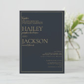 ネイビシンプルーエレガントブルー金ゴールドミニマ結婚リスト 招待状 (スタンド正面)