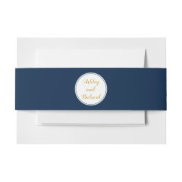 ネイビシンプルーエレガント・ブルーと金ゴールドの名結婚前 招待状ベリーバンド