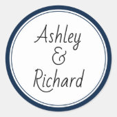 ネイビシンプルーエレガント・ブルーの名結婚前 ラウンドシール (正面)