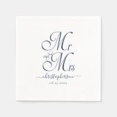 ネイビシンプルーエレガント・ブルー・スクリプトのミセス結婚と スタンダードカクテルナプキン (正面)