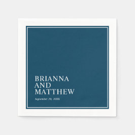 ネイビシンプルークラシックブルーとホワイトのダブルフレーム スタンダードカクテルナプキン