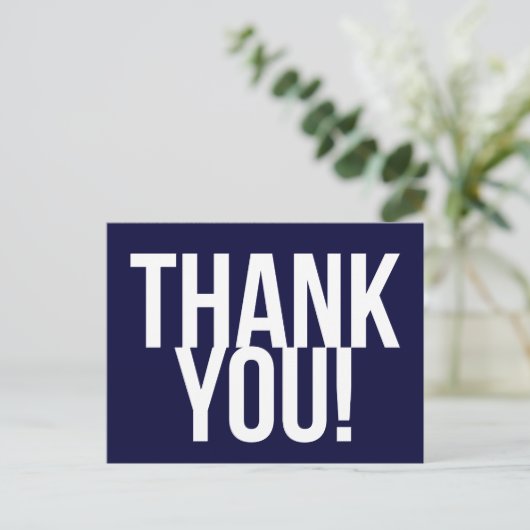 ネイビシンプルーブルーとホワイトありがとうはがき ポストカード (スタンド正面)