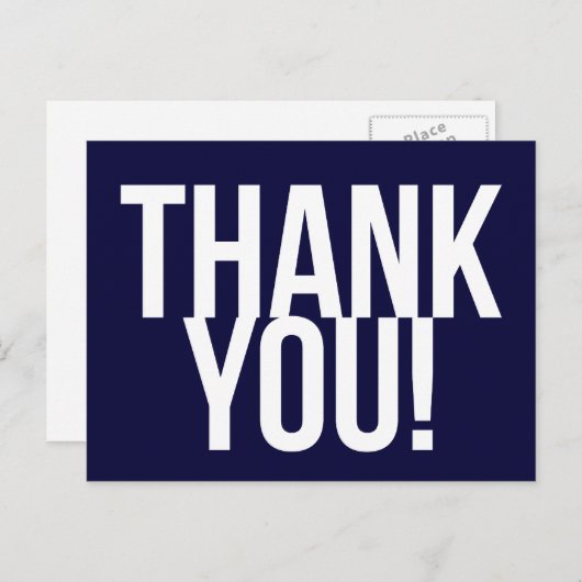 ネイビシンプルーブルーとホワイトありがとうはがき ポストカード (正面/裏面)