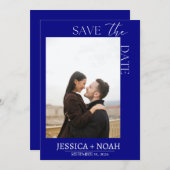 ネイビシンプルーブルー日付の保存結婚式招待状 招待状 (正面/裏面)