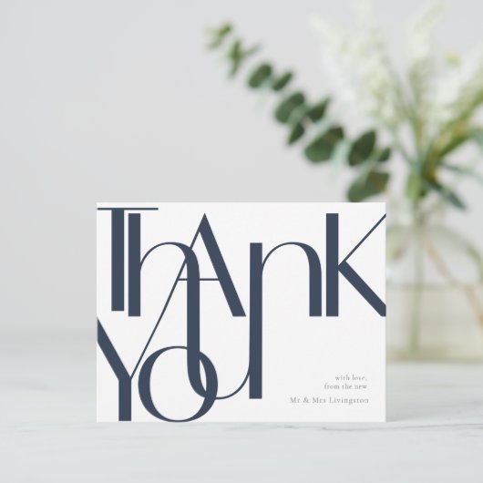 ネイビシンプルーホワイト事前アドレスありがとうはがき ポストカード (スタンド正面)