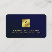 ネイビシンプルーモダンブルーと金ゴールド幾何学的アクセント 名刺 (正面)